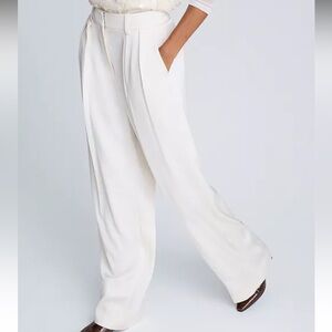Tailored Cream Wide-Leg Pleated Pants for Women